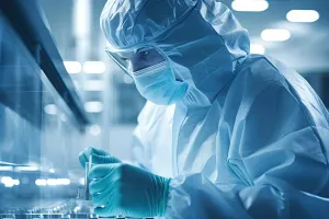 a masked tech at a lab